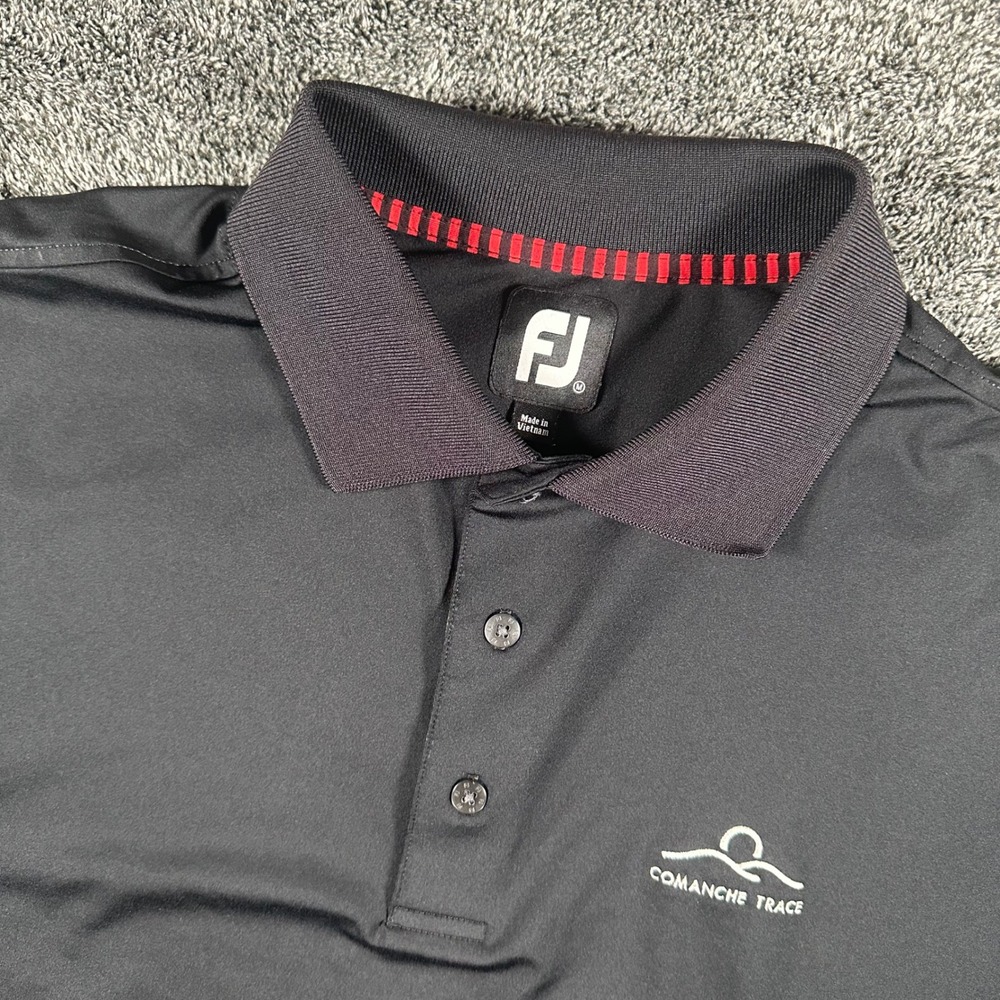 FootJoy Polo Shirt Mens Medium Black Comanche Trace Golf Short Sleeve FJ